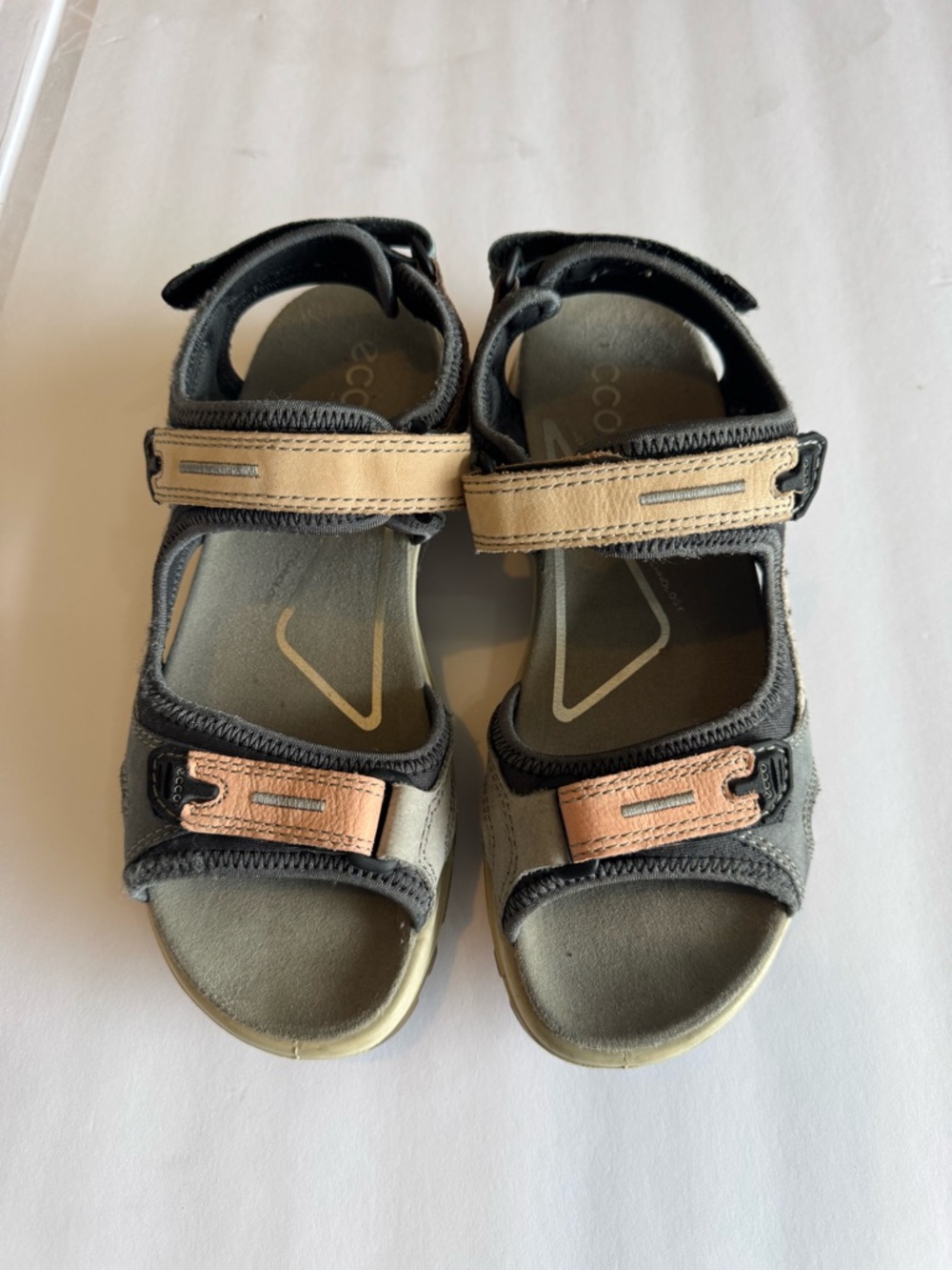 Ecco Women's Gray Sandals with Tan and Pink Accents